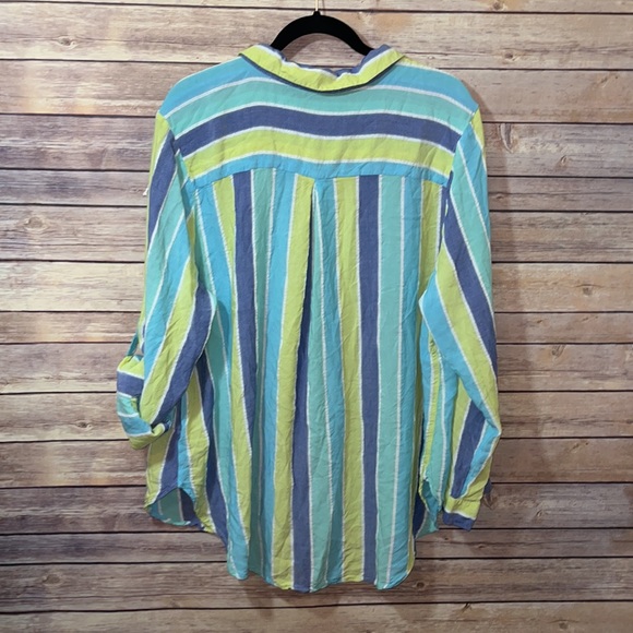⭐️ Fred David Blue Green Rayon Blouse Size 3X B1 - Picture 6 of 6
